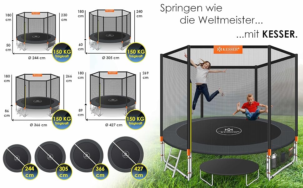 KESSER® Belastbaren Trampolin Outdoor Kinder trampelt bis 150 kg | Sicherheitsnetz & Montagezubehör inklusive | Gartentr B9dc1c0f 7812 4f23 9cc5 453ef3de3b06. CR0,2,3000,1856 PT0 SX970 V1