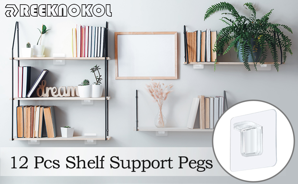 12 Pcs Shelf Support Pegs, SelfAdhesive Shelf Support Brackets