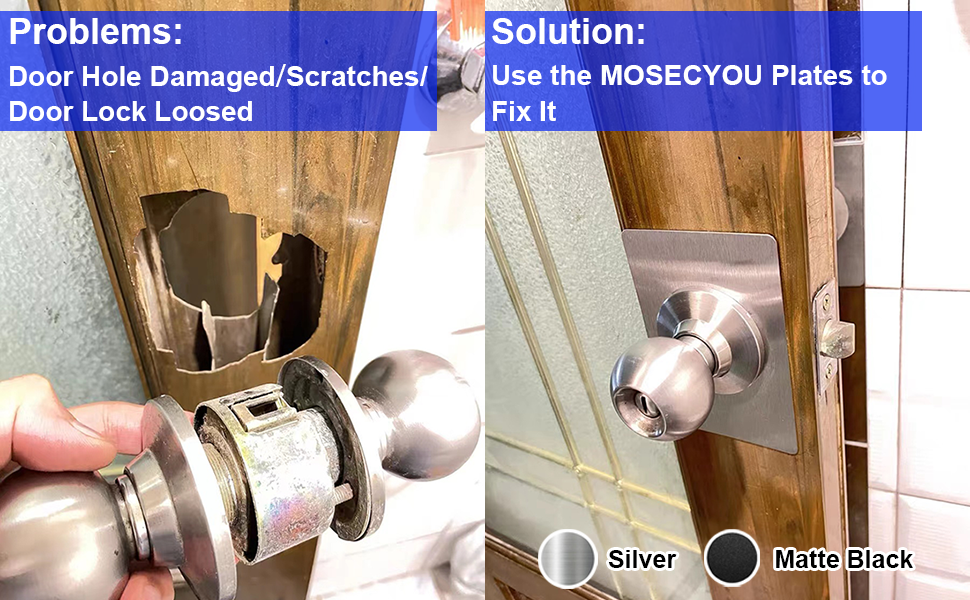 MOSECYOU Door Knob/Deadbolt Reinforcement Plate Matte Black, Door