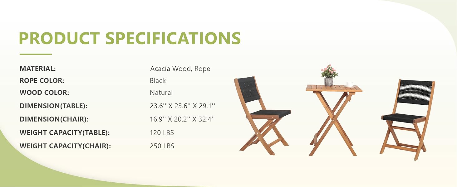 Olaterior 3 Piece Acacia Wood Patio Bistro Set, Outdoor