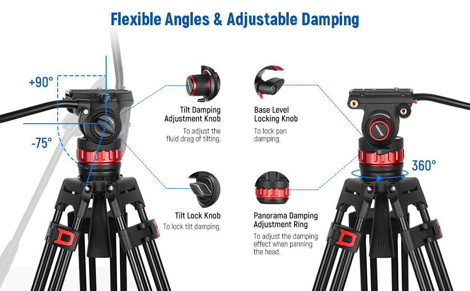 NEEWER 74" Pro Video Tripod with Fluid Head, All Metal Heavy Duty QR