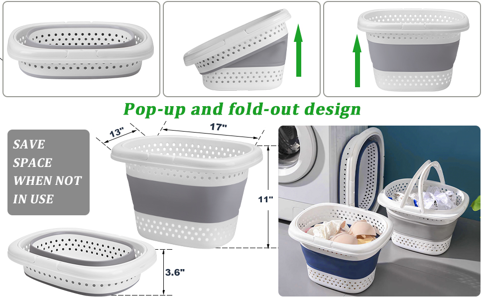 HLWDFLZ 2 Pack Collapsible Laundry Hamper 30L (7.9 gallon) Plastic Collapsible Pop