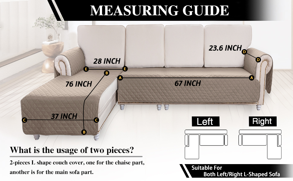 BT.WA Sectional Couch Covers Waterproof L Shape Sofa Cover
