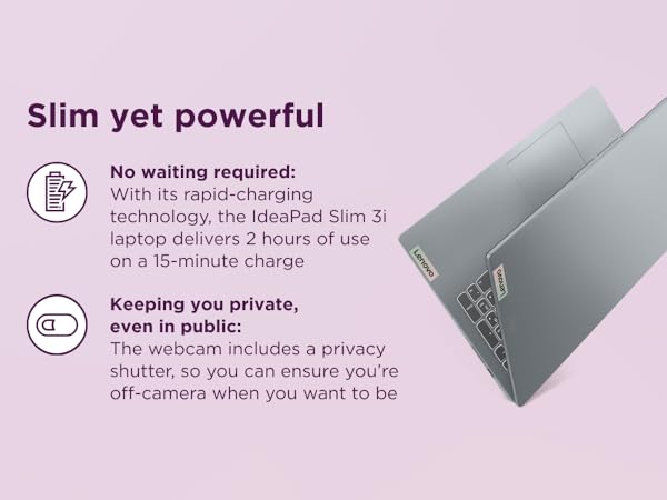 Lenovo IdeaPad Slim 3 has a webcam privacy shutter and rapid charging technology