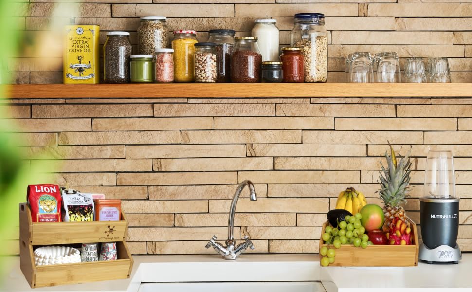 Bamboo Storage Bin Multipurpose Open Front Stacking Bins