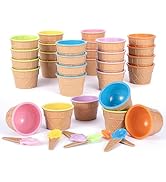 Witheeyou 24 Pack Ice Cream Bowls with Spoons, Plastic Sundae Ice Cream Cups, 6 Colors Dessert Bo...