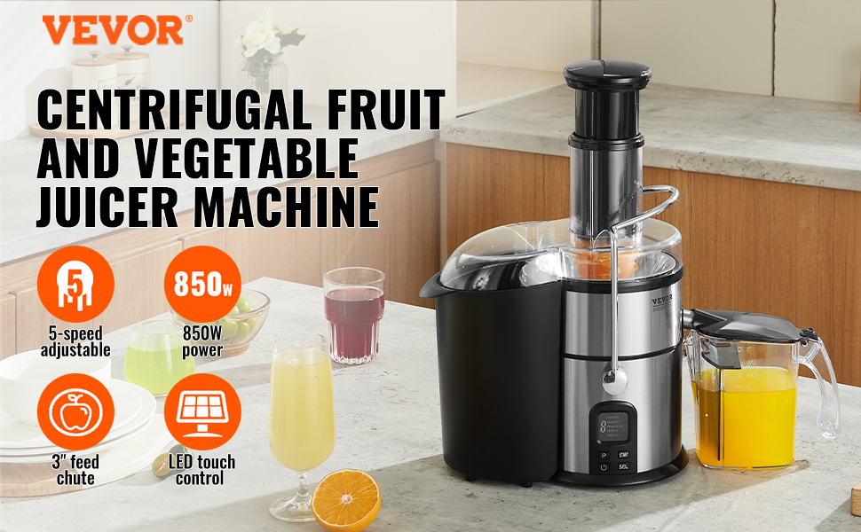VEVOR Juicer Machine, 850W Motor Centrifugal Juice Extractor, Easy