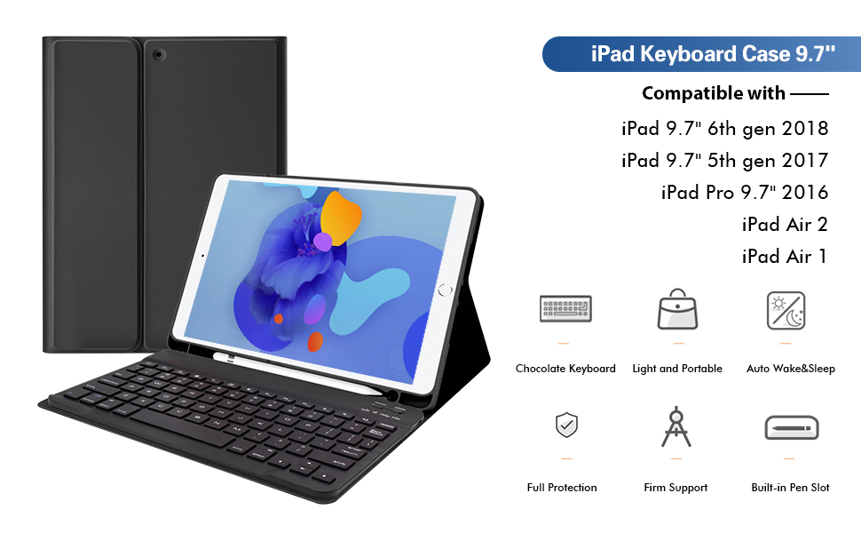 9.7 Inch iPad Keyboard Case, LAMA Wireless Keyboard Case for 9.7" iPad