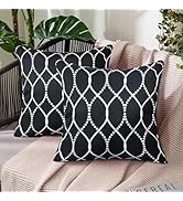 Adabana Outdoor Waterproof Pillow Covers Set of 2 Black Farmhouse Throw Pillow Covers for Funitur...