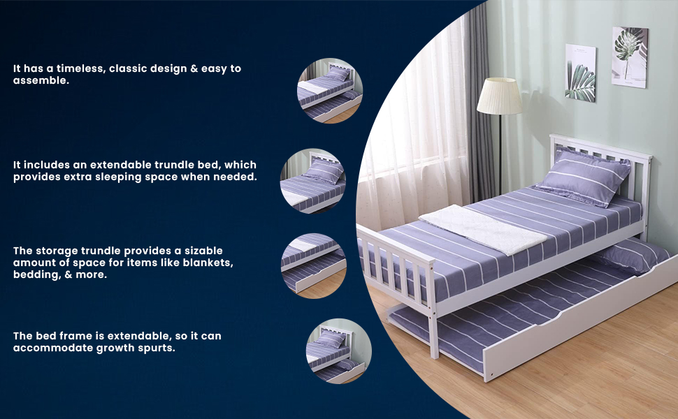 Flair Furnishings Daybed Trundle Wooden Guest Underbed Extendable