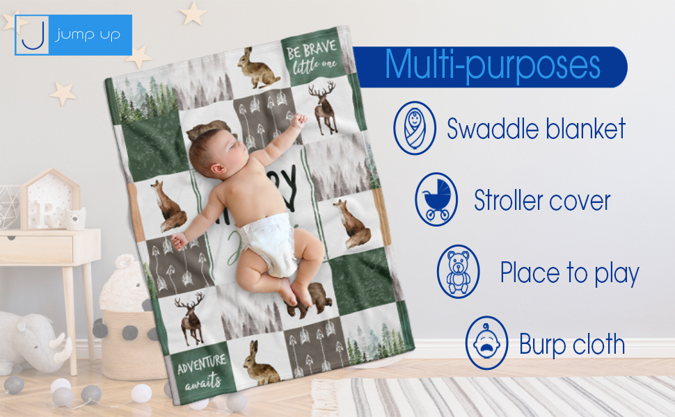 Personalized Woodland Nursery Blanket,Square Woodland