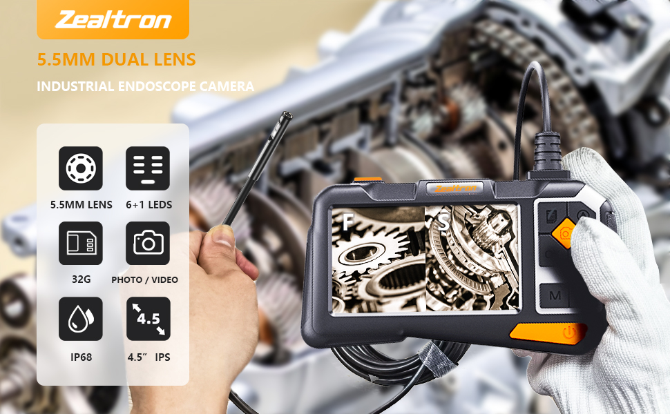 5.5mm Dual Lens Industrial Endoscope Zealtron 1080P Digital Borescope