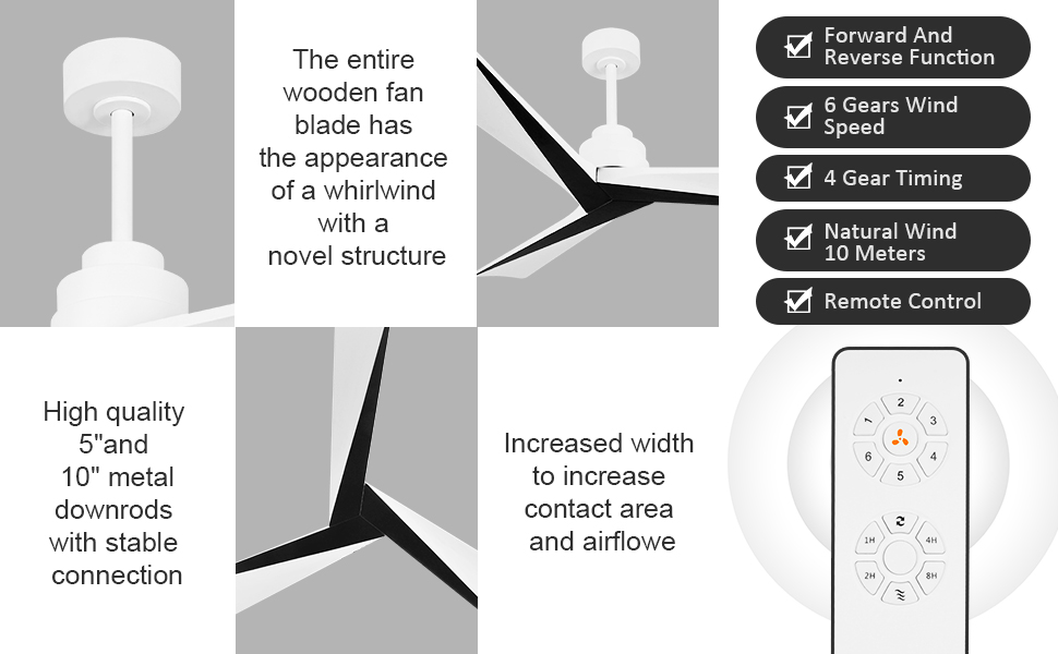 Wofifly 52" Wood Ceiling Fan No Light, Outdoor Indoor