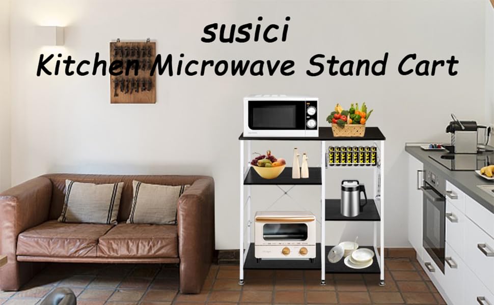 susici Kitchen Microwave Stand Cart with Wheels 3Tier