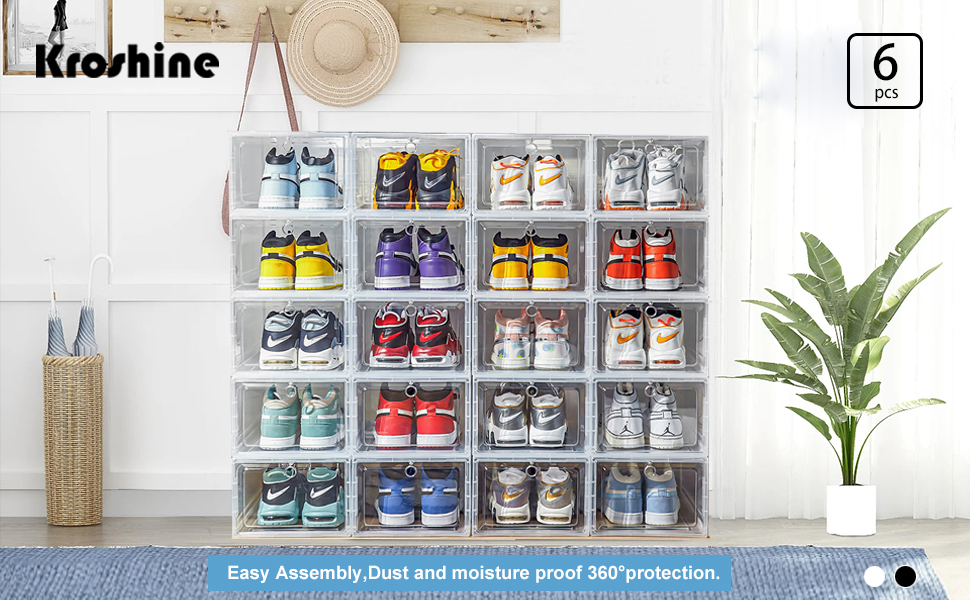 Kroshine Shoe Boxes Clear Plastic Stackable,6 Pack Shoe