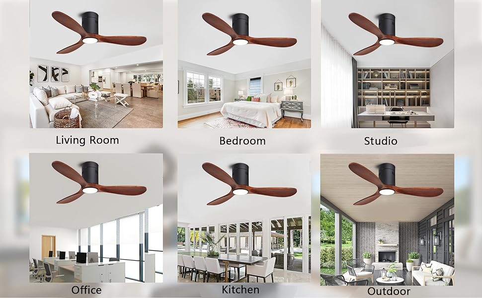 52” Ceiling Fan with Light with 6 Speed Remote/APP Control, Solid Wood
