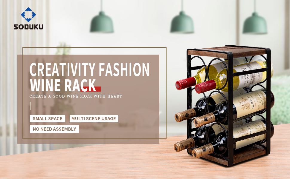 Soduku Rustic Wood Countertop Wine Rack 6 Bottles No Need Assembly Home & Kitchen