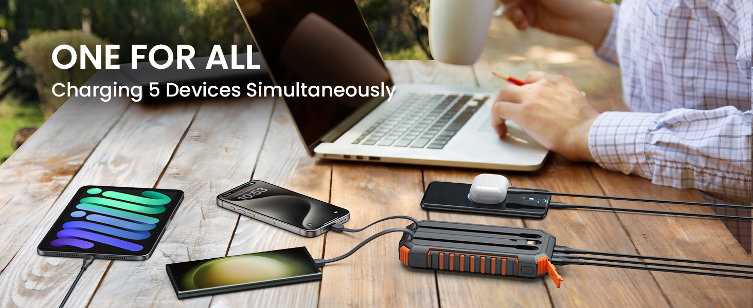 solar power bank with built-in cables