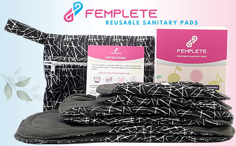 Femplete Reusable Sanitary Pads (Pack of 6) Washable Sanitary Pads for Girls/Women with