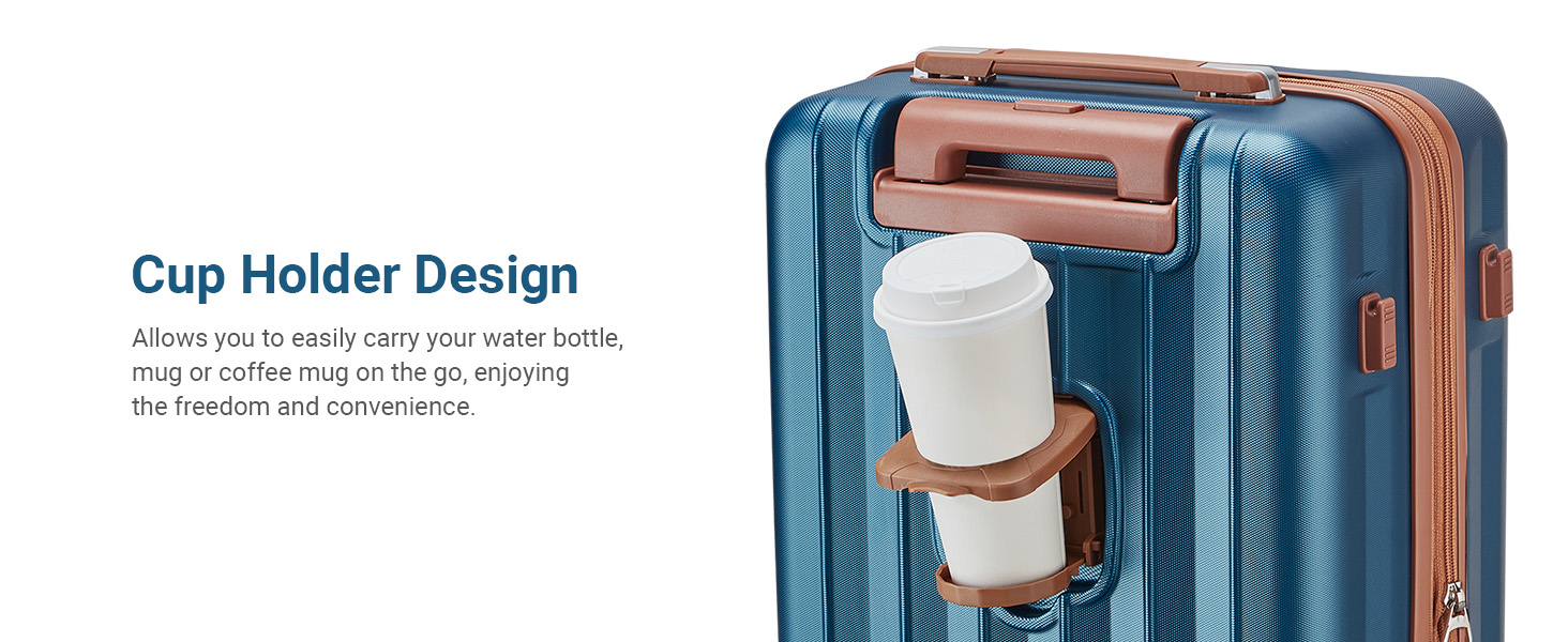 tr007 luggage sets plus carry on luggage cup holder dark blue brown