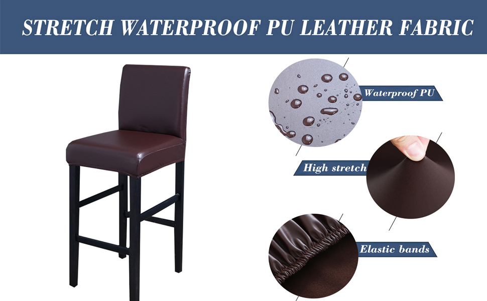 Bar Stool Covers,4 Pack Stretch Waterproof PU Bar Stool