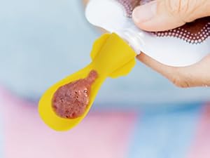 spoon top, yellow, food pouch, convenient feeding