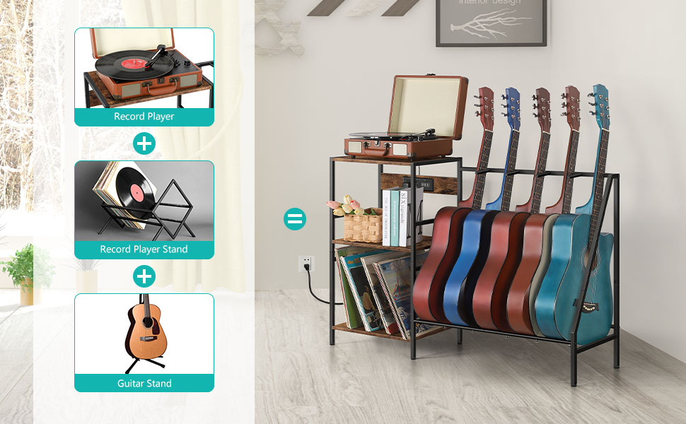 Guitar Stand Record Player Stand Multi Guitar Stand Rack 5, End Table