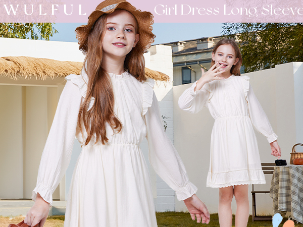 Amazon.com: WULFUL Girls Long Sleeve Dress Flared Belted