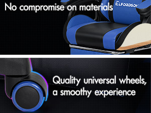 ELFORDSON Gaming Chair With RGB LED Light 8-Point Massage, Blue & Black 17 4-1