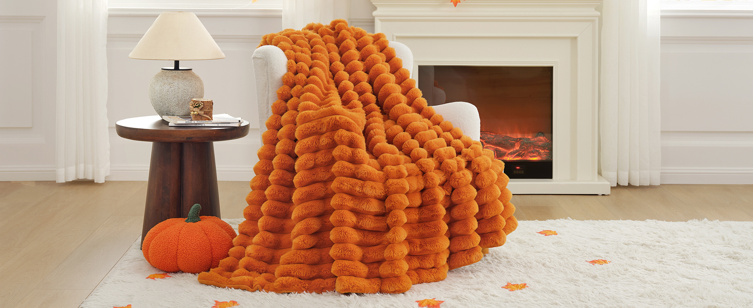 Cozy Bliss Faux Fur Throw Blanket for Couch, Cozy Warm Plush Striped Blanket for Sofa Bedroom