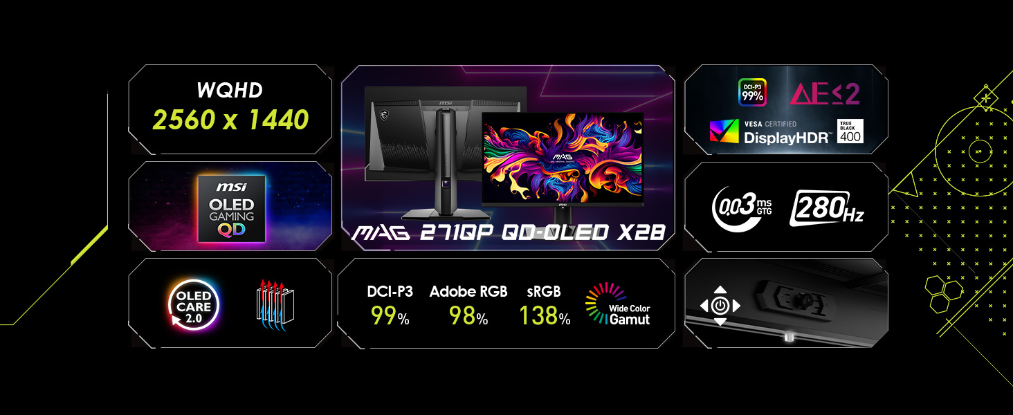 Frecuencia de actualización de 280 Hz; Resolución WQHD; Panel QD-OLED