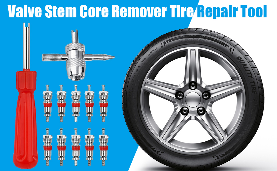 Dannisly Tire Valve Tools, 4Way Tire Valve Tool, 10pcs Tire Valve Stem Cores, Valve Core