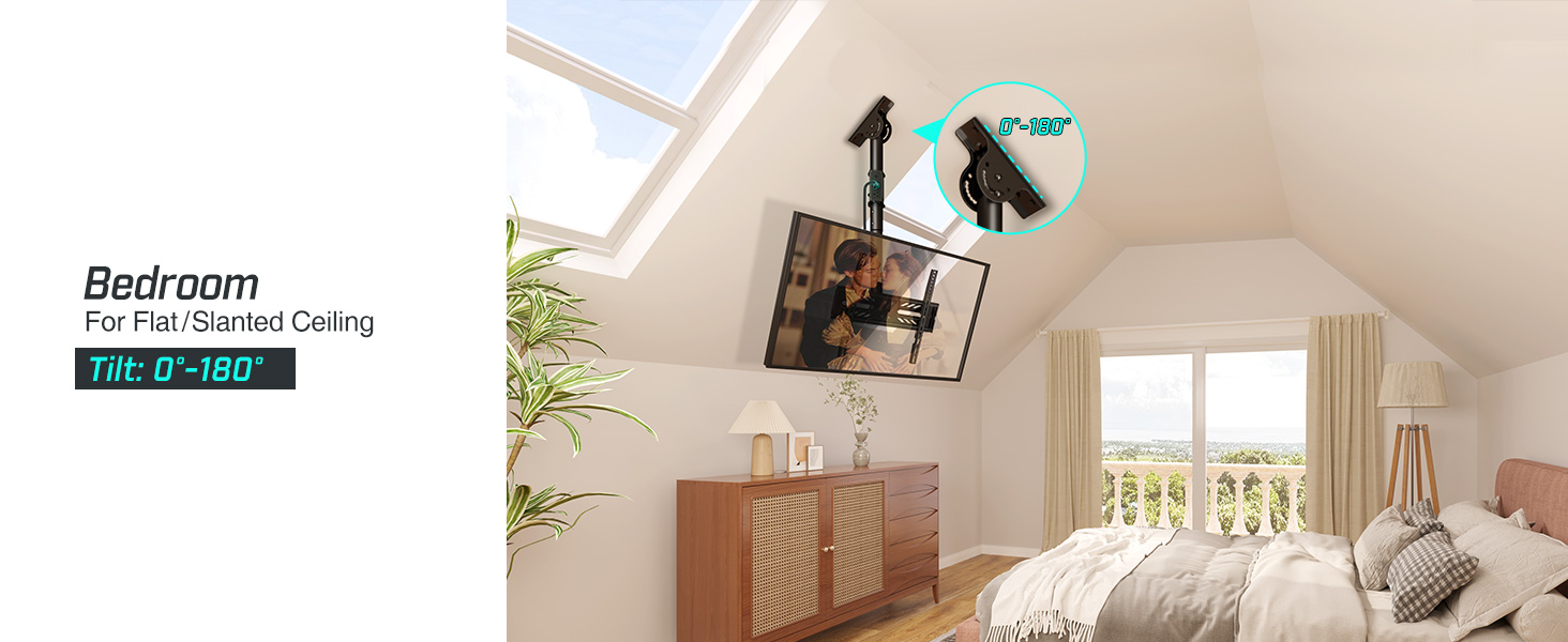 Greenstell Ceiling TV Mount with Power Outlet, TV Mount for