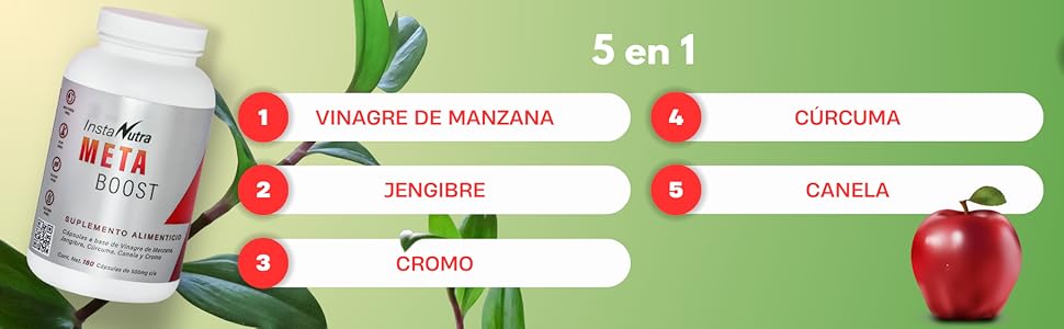 5 en 1 Vinagre de manzana, Jengibre, Cromo, Cúrcuma y Canela