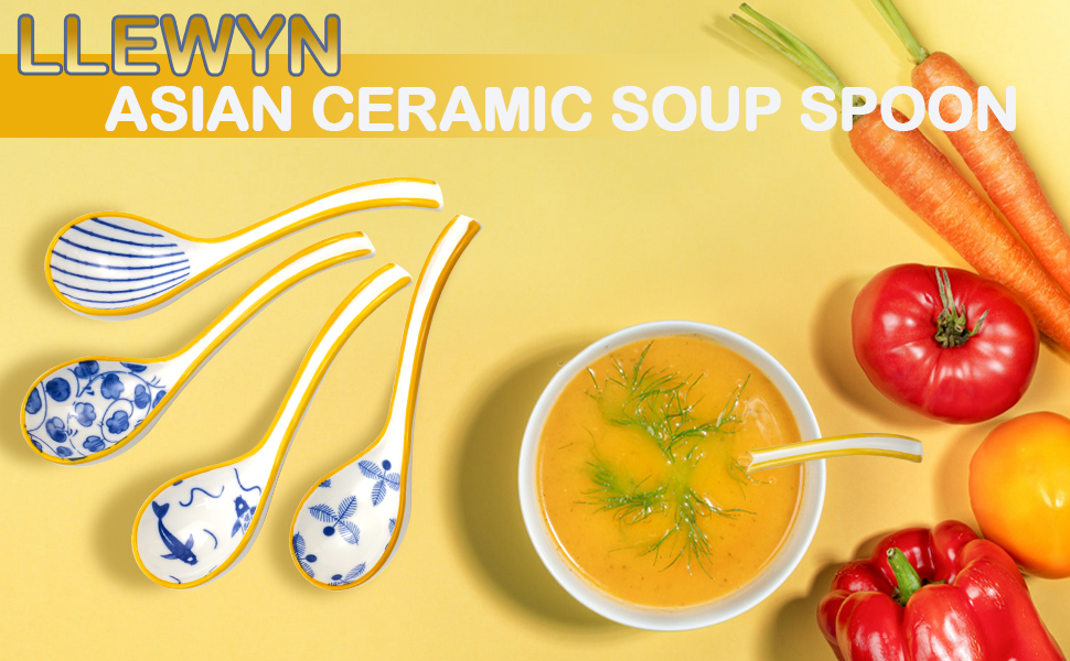 Asian Ceramic Soup Spoons Japanese Soup Spoons with Long