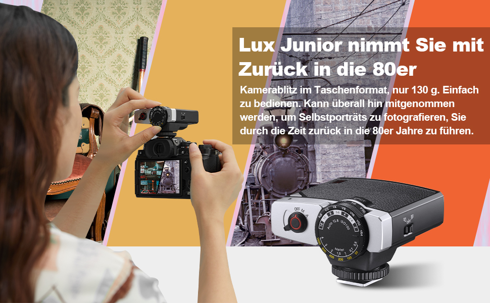 Godox Lux Junior Retro Camera Flash, Speedlite GN12 6000K ± 200K CCT, Automatic and Manual Modes