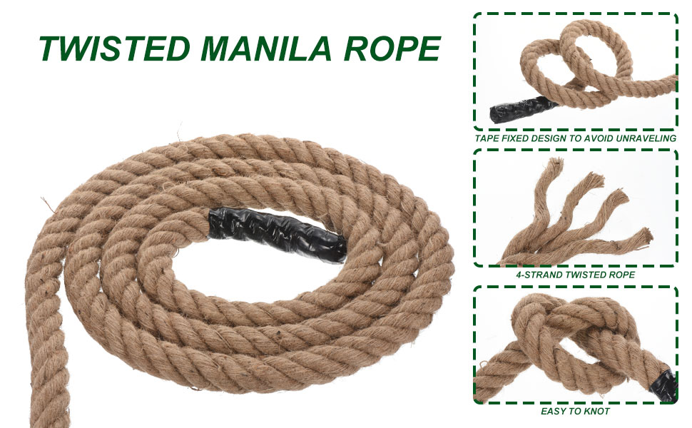 PATIKIL 2" x 50Ft Twisted Manila Rope Jute Rope Natural