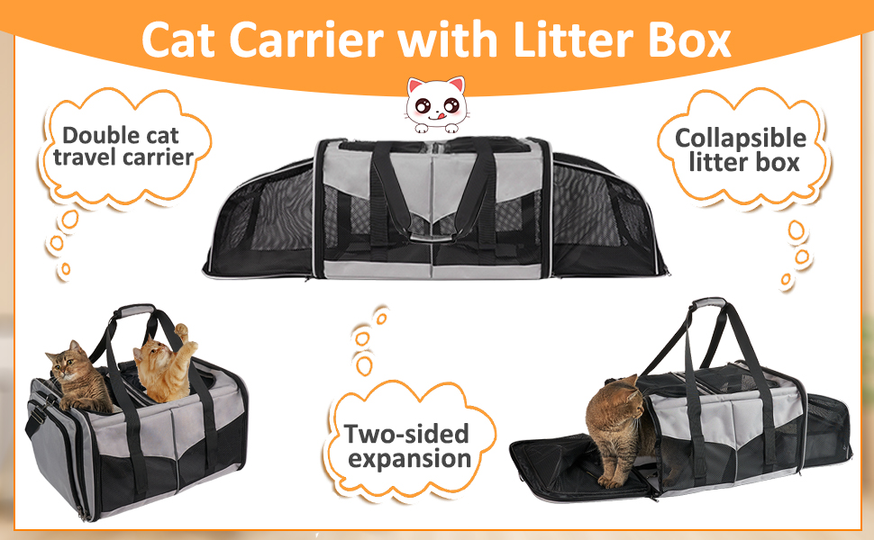 Cat Carrier for 2 Cats, Cat Travel Carrier with Litter Box