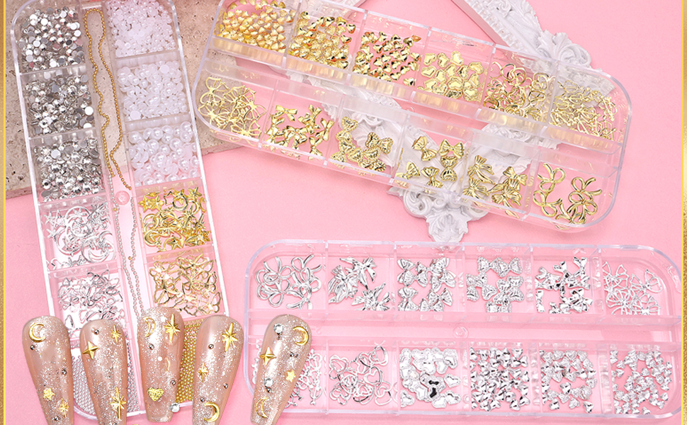 3 Boxes Nail Bows and Rhinestones