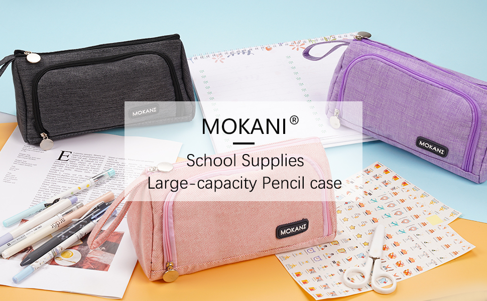Mokani Pencil Pouch, Big Capacity Pencil Pen Case with Handle, Canvas
