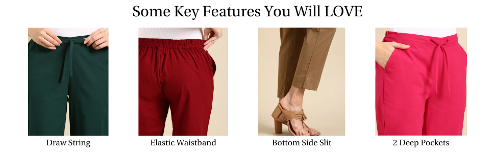 Cotton Woman Trousers Pants Regular Fit Kurti Pant Daily Office Formal Casual Use