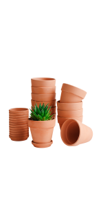 HERDUK 4 inch Terracotta Pots with Drainage Holes and Saucers