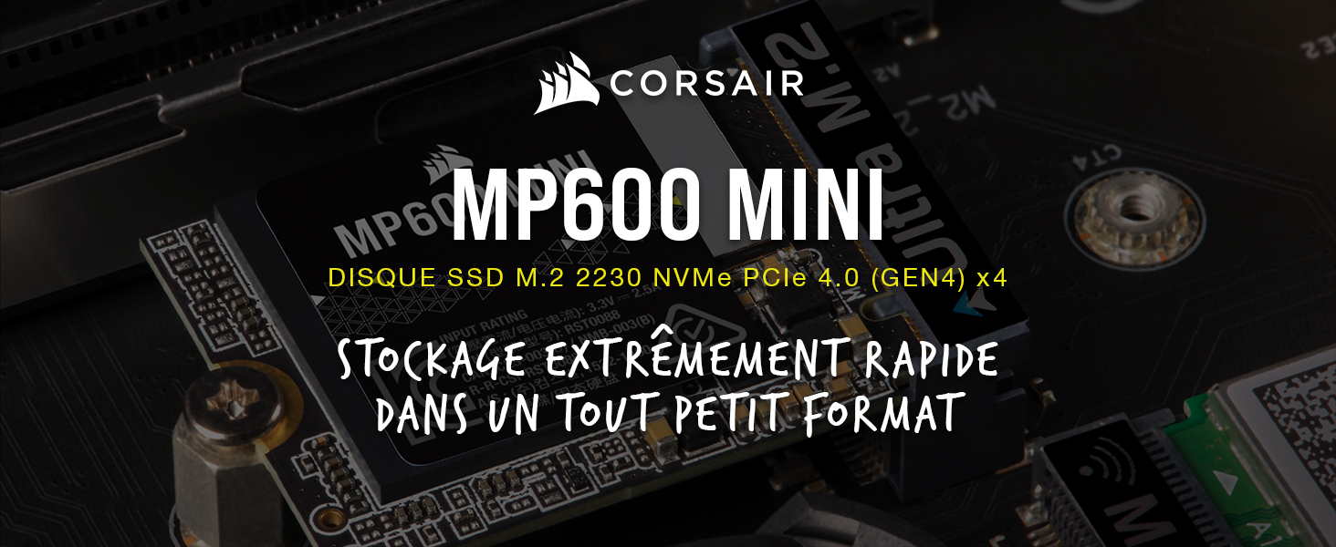 Corsair MP600 Mini 1 to M.2 NVMe Idéal pour Steam Deck et Microsoft Surface - Noir 1 mini ssd, m.2 mini ssd, m.2 2230, pcie gen4, steam deck ssd