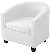Tub Chair Covers 2-Piece Jacquard Club Chair Slipcover Soft Stretch Barrel Chair Cover with Cushi...