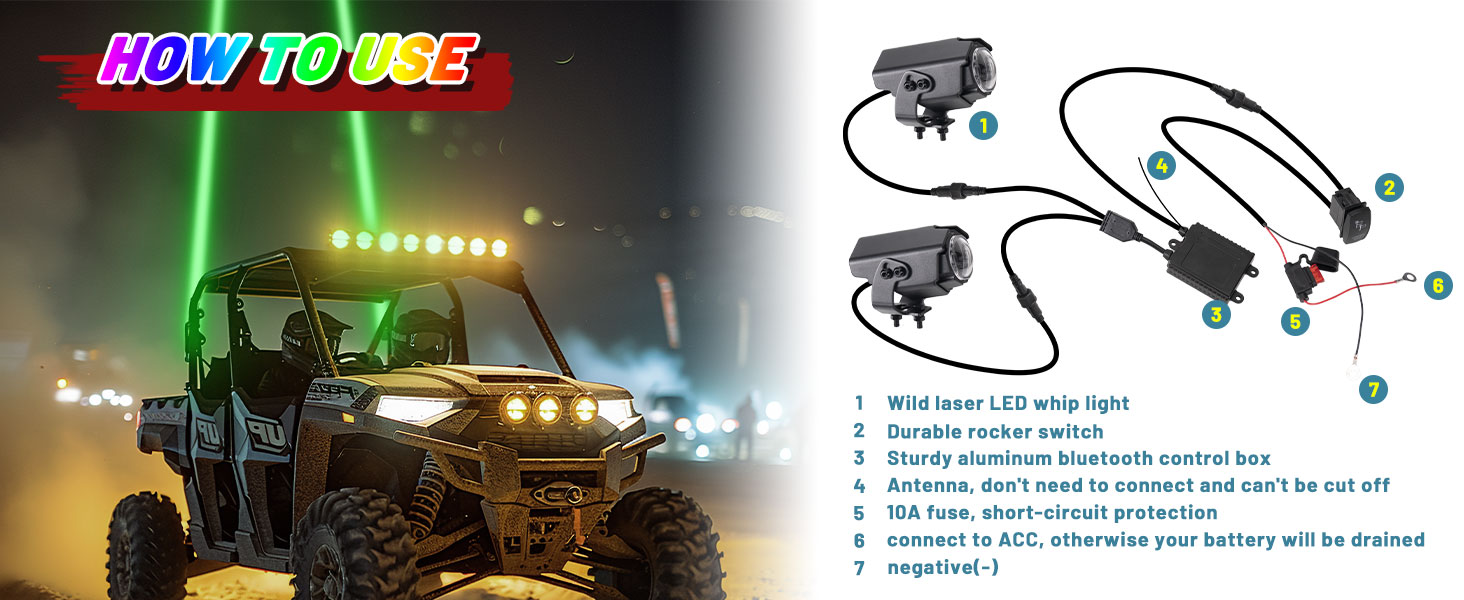 YCHOWTECH Whipless LED Whip Light RGBW Color Switch