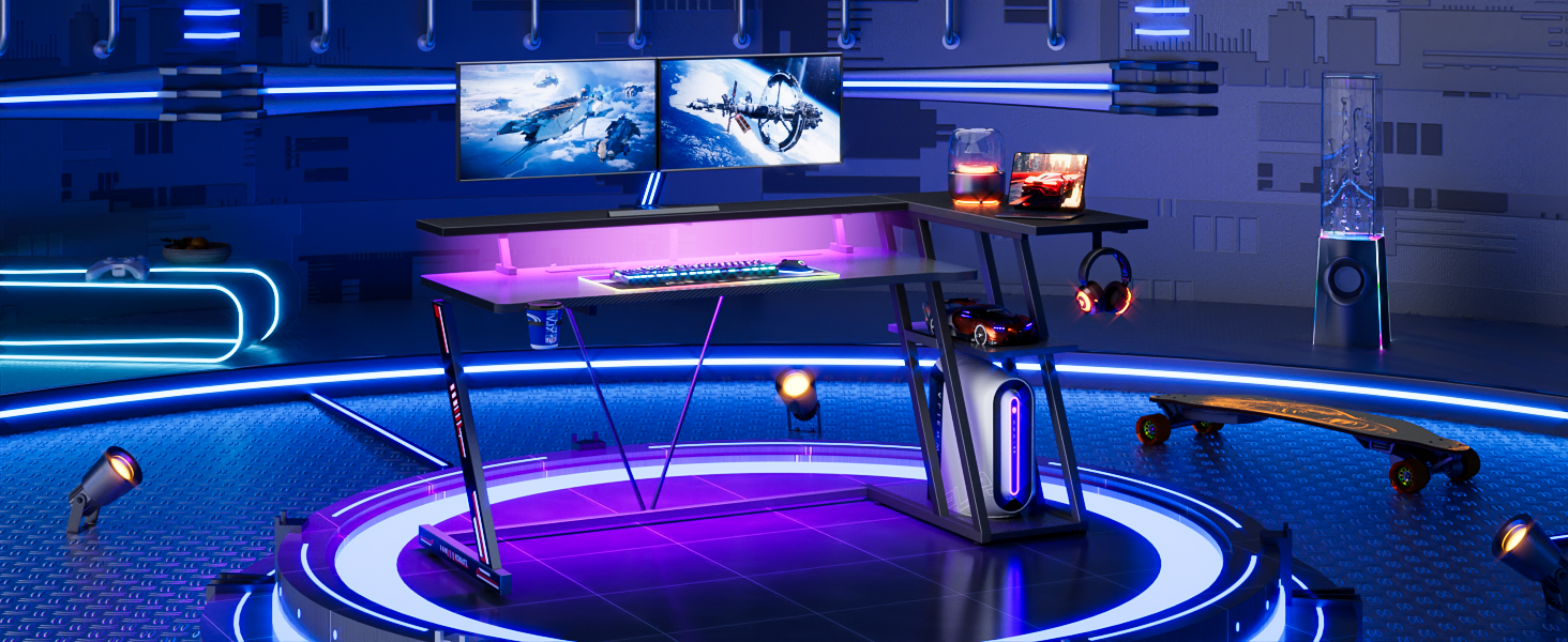 Korfile L Shaped Computer Desk with Power Outlets, Corner