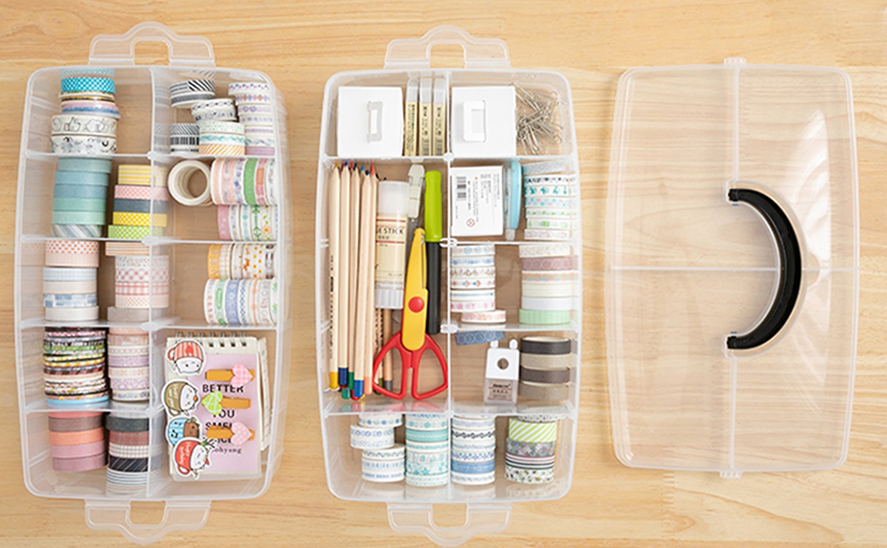 Large size Craft Storage Box with 30 Adjustable Compartments 3-Tier Bead Storage Organizer Clear