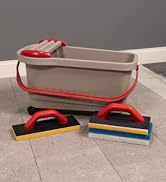 Barwalt Ultra Tile Grouting System laid out. Roller Bucket, two trowels, and two sponges.