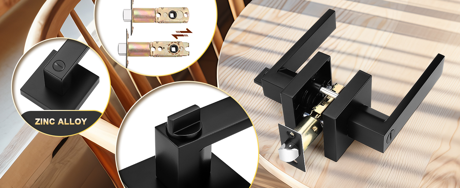 Tinewa 5 Pack Black Door Handles, Privacy Door Lever Set for Bedroom