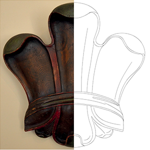 composite image showing half sketch and half finished piece of a decorative furniture element